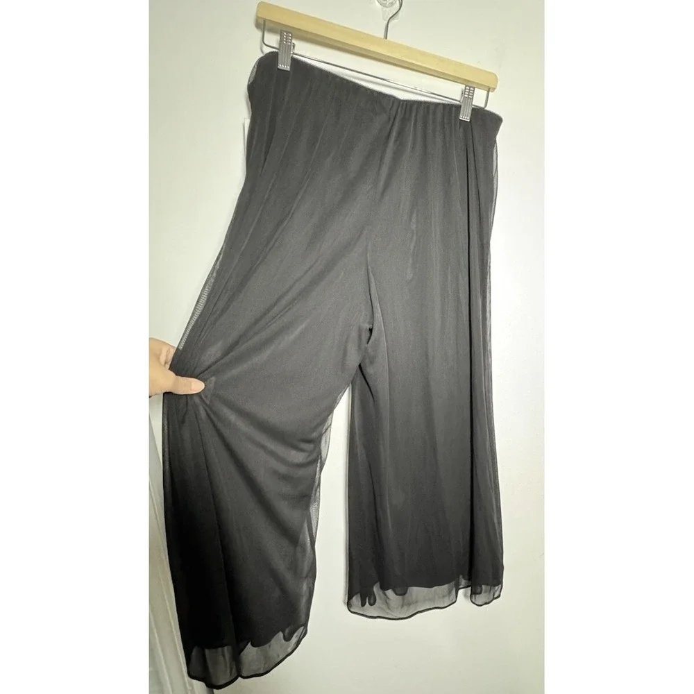 Alex Evenings NEW‎ Sheer Wide-Leg Crop Pants Large Mesh Black event wedding - Picture 3 of 5